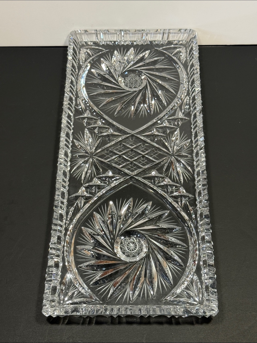 Vintage Cut Glass Serving Plate Pinwheel Rectangular Platter